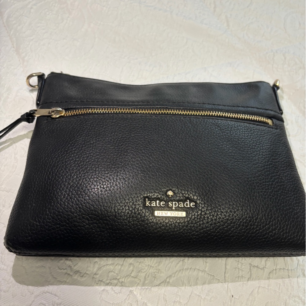 Kate Spade Black Leather Crossbody with Gold Accents